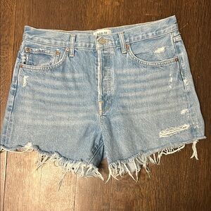 Agolde Blue Parker Long Jean Shorts Distressed High-Waisted